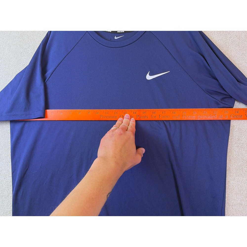 Nike Swim Rash Guard Mens Large Blue Dri-Fit UPF 40+ Short Sleeve Shirt NESSA586 - Picture 9 of 9